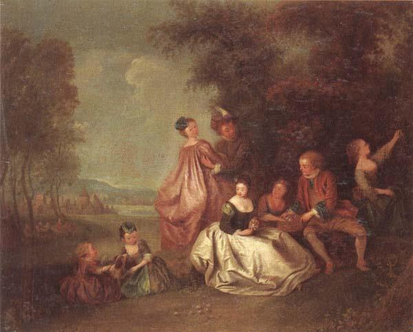 unknow artist An elegant company dancing and resting in a woodland clearing